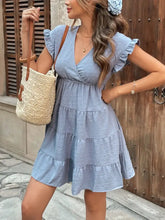 Light Blue Swiss Dot Tiered Mini Dress with Pockets Casual Dresses
