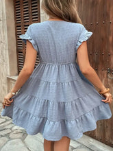 Light Blue Swiss Dot Tiered Mini Dress with Pockets Casual Dresses