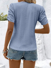 Light Blue Textured Puff Sleeve Ribbed Top for Women Woman T Shirts