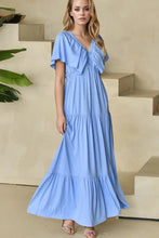 Light Blue Tiered Maxi Dress with Ruffled Details Casual Dresses