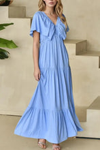 Light Blue Tiered Maxi Dress with Ruffled Details Light Blue Casual Dresses