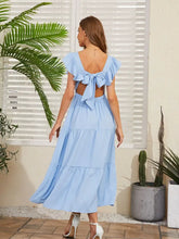 Light Blue Tiered Midi Dress with Back Tie Casual Dresses
