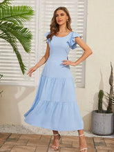 Light Blue Tiered Midi Dress with Back Tie Casual Dresses