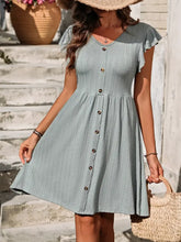 Light Green Knit Button Down Dress with Ruffle Detail Casual Dresses