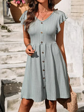 Light Green Knit Button Down Dress with Ruffle Detail Casual Dresses