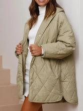 Light Green Quilted Hooded Button Up Coat for Women Woman Outerwear