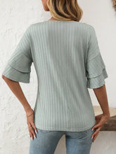 Light Green V-Neck Tiered Ruffle Sleeve Top for Women Woman T Shirts