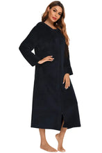 Long Sleeve Hooded Plush Robe with Pockets for Women Dresses