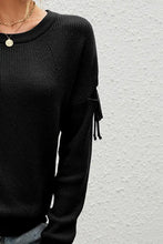 Long Sleeve Knit Pullover with Round Neck and Shoulder Tie Details Sweater Pullovers