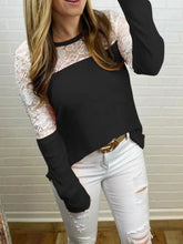 Long Sleeve Lace Trim Waffle Knit Top for Women Woman T Shirts