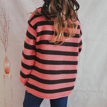 Long Sleeve Pink and Brown Striped Crochet Sweater Pullover Sweater Pullovers