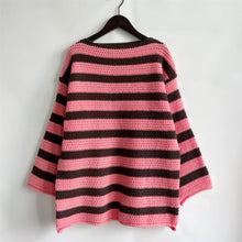Long Sleeve Pink and Brown Striped Crochet Sweater Pullover Sweater Pullovers
