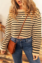 Long Sleeve Striped Knit Sweater for Women Mustard Sweater Pullovers
