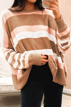 Long Sleeve Striped Sweater in Brown and Pink Sweater Pullovers