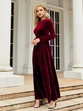 Long Sleeve Velvet Maxi Dress in Maroon Burgundy Evening Dresses