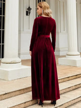 Long Sleeve Velvet Maxi Dress in Maroon Burgundy Evening Dresses