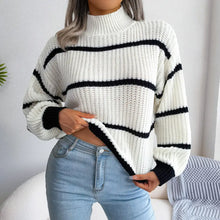 Long Sleeve White and Black Striped Sweater Pullover Light Gray Sweater Pullovers