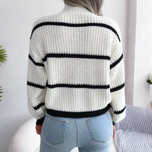 Long Sleeve White and Black Striped Sweater Pullover Sweater Pullovers