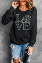 LOVE Rhinestone Clover Round Neck Sweatshirt Woman Sweatshirts