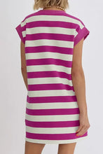 Magenta and White Striped Sleeveless T-Shirt Dress Casual Dresses