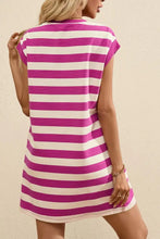 Magenta and White Striped Sleeveless T-Shirt Dress Casual Dresses