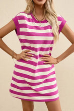 Magenta and White Striped Sleeveless T-Shirt Dress Casual Dresses