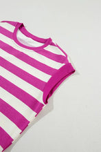 Magenta and White Striped Sleeveless T-Shirt Dress Casual Dresses
