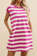 Magenta and White Striped Sleeveless T-Shirt Dress Casual Dresses