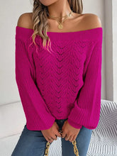 Magenta Off-the-Shoulder Long Sleeve Knit Sweater Cerise Sweater Pullovers