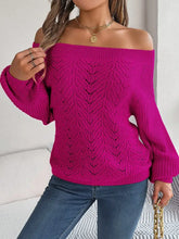 Magenta Off-the-Shoulder Long Sleeve Knit Sweater Sweater Pullovers