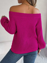 Magenta Off-the-Shoulder Long Sleeve Knit Sweater Sweater Pullovers