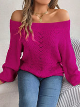 Magenta Off-the-Shoulder Long Sleeve Knit Sweater Sweater Pullovers