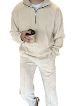 Men Beige Corduroy Tracksuit Set Mens Sets