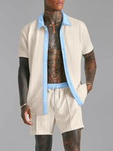 Mens Basic Style Two Piece Short Set in Multiple Colors Tan Mens Sets