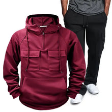 Mens Basic Style Hooded Pullover and Sweatpants Two Piece Set Mens Sets