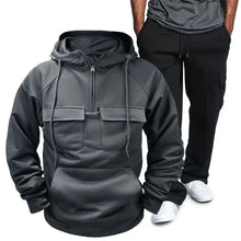 Mens Basic Style Hooded Pullover and Sweatpants Two Piece Set Dark Gray XL Mens Sets