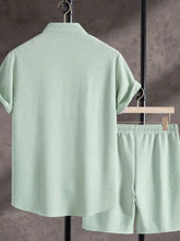 Men's Mint Green Corduroy Short Sleeve Shirt and Shorts Set Mens Sets