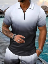 Men’s Ombre Polo Shirt and Shorts Set Black and White Gradient Mens Sets
