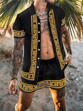 Mens Patterned Shirt and Shorts Set Blue and Black Gold Options Black Mens Sets