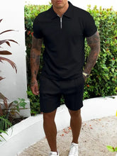 Mens Polo Shirt and Shorts Set Basic Style Two Piece Outfit Black Mens Sets