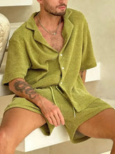 Mens Textured Two Piece Short Set Lounge Outfit Mens Sets