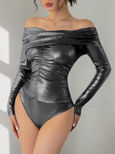 Metallic Off Shoulder Long Sleeve Bodysuit for Women Woman Bodysuits