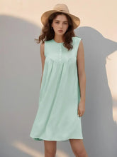 Mint Green Sleeveless Buttoned Ruched Dress Casual Dresses
