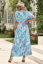 Multicolored Floral Print V-Neck Maxi Dress with Short Sleeves Maxi Dresses