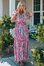 Multicolored Floral Print V-Neck Maxi Dress with Short Sleeves Maxi Dresses