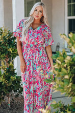 Multicolored Floral Print V-Neck Maxi Dress with Short Sleeves Maxi Dresses