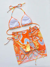 Multicolored Three Piece Swimsuit with Skirt and Removable Padding Swimwear