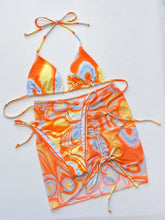 Multicolored Three Piece Swimsuit with Skirt and Removable Padding Swimwear