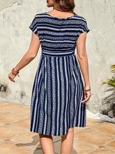 Navy and White Striped Tie Waist Dress Casual Dresses