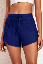 Navy Blue Athletic Swim Shorts with Drawstring and Tulip Hem Navy Swim Bottoms